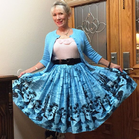 Pinup Couture Disney Sleeping Beauty Castle Skirt Dapper Day POCKETS Blue XL - Picture 4 of 12